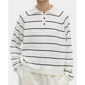 NEW CORDERA merino wool striped polo top in white